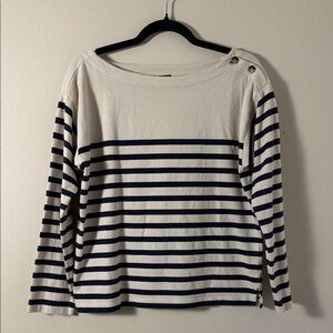 J.Crew Brenton Mariner Cloth Boatneck Navy Blue Stripes Top Size Small
